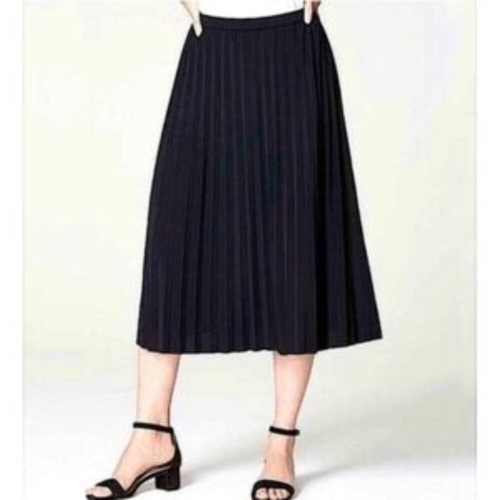 J.Jill Black Wearever Sunburst Pleated Midi Skirt black elastic waist lagenlook